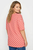 טישירט במידות גדולות צווארון עגול רחב שרוול 3/4 שסעים בצדדים דוגמת פסים 303127