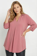 חולצה במידות גדולות שרוול 3/4 צווארון V 303627