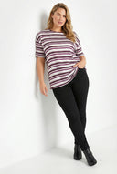 טישירט במידות גדולות שסעים בצדדים שרוול קצר צווארון עגול עם פסים 303668