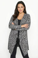 קרדיגן במידות גדולות ללא סגירה שרוול ארוך גזרה אסימטרית דק 303692