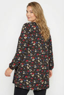 חולצה במידות גדולות שרוול ארוך צווארון V חזית עם קפלים דוגמת פרחים חולצה 303720