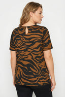 חולצה במידות גדולות שרוול קצר צווארון עגול שסעים בצדדים עם הדפס 303739