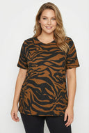 חולצה במידות גדולות שרוול קצר צווארון עגול שסעים בצדדים עם הדפס 303739