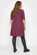 שמלה במידות גדולות חצי שרוול צווארון עגול גזרה אסימטרית עם כיסים 303803