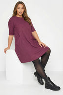 שמלה במידות גדולות חצי שרוול צווארון עגול גזרה אסימטרית עם כיסים 303803