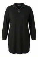 שמלת מידי במידות גדולות שרוול ארוך צווארון V בד ריב 303855