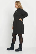 שמלת מידי במידות גדולות שרוול ארוך צווארון V בד ריב 303855