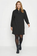 שמלת מידי במידות גדולות שרוול ארוך צווארון V בד ריב 303855