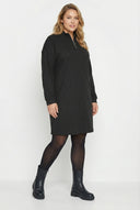 שמלת מידי במידות גדולות שרוול ארוך צווארון V בד ריב 303855