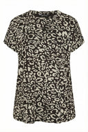 טישירט במידות גדולות צווארון עגול שרוול קצר פרטי לולאות דוגמת נמר 303865