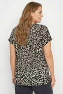 טישירט במידות גדולות צווארון עגול שרוול קצר פרטי לולאות דוגמת נמר 303865