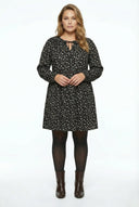 שמלת מיני במידות גדולות שרוול ארוך צווארון V בד מקומט 303940