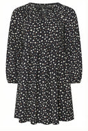 שמלת מיני במידות גדולות שרוול ארוך צווארון V בד מקומט 303940