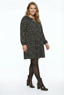 שמלת מיני במידות גדולות שרוול ארוך צווארון V בד מקומט 303940