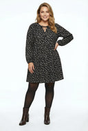 שמלת מיני במידות גדולות שרוול ארוך צווארון V בד מקומט 303940