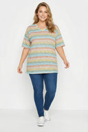 טישירט במידות גדולות עם צווארון V ודוגמת זברה פסים