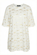 טישירט במידות גדולות שרוול קצר צווארון עגול טוניקה שסעים בצדדים עם הדפס 303955