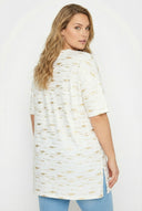 טישירט במידות גדולות שרוול קצר צווארון עגול טוניקה שסעים בצדדים עם הדפס 303955