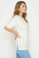 טישירט במידות גדולות שרוול קצר צווארון עגול טוניקה שסעים בצדדים עם הדפס 303955