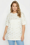 טישירט במידות גדולות שרוול קצר צווארון עגול טוניקה שסעים בצדדים עם הדפס 303955