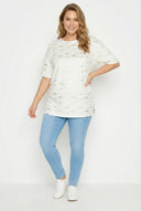 טישירט במידות גדולות שרוול קצר צווארון עגול טוניקה שסעים בצדדים עם הדפס 303955