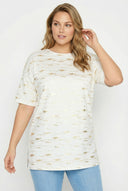 טישירט במידות גדולות שרוול קצר צווארון עגול טוניקה שסעים בצדדים עם הדפס 303955