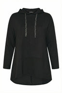 סווטשירט ארוך במידות גדולות עם קפוצ׳ון שרוול ארוך גזרה אסימטרית