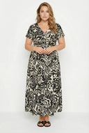 שמלה במידות גדולות מקסי שרוול קצר צווארון V דוגמת פרחים גזרת מעטפת קשירה במותן 304073