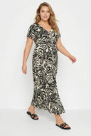 שמלה במידות גדולות מקסי שרוול קצר צווארון V דוגמת פרחים גזרת מעטפת קשירה במותן 304073