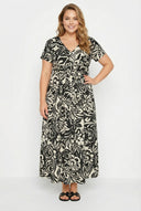 שמלה במידות גדולות מקסי שרוול קצר צווארון V דוגמת פרחים גזרת מעטפת קשירה במותן 304073