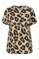 חולצה במידות גדולות עם צווארון עגול שרוולים קצרים והדפס מנומר עם עיטור טבעות מתכת 304127