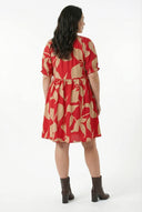 שמלה במידות גדולות צווארון V&nbsp; קשירה בחזית מיני 304141