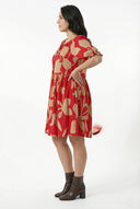 שמלה במידות גדולות צווארון V&nbsp; קשירה בחזית מיני 304141