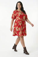 שמלה במידות גדולות צווארון V&nbsp; קשירה בחזית מיני 304141