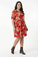 שמלה במידות גדולות צווארון V&nbsp; קשירה בחזית מיני 304141