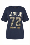 טישירט במידות גדולות שרוול קצר צווארון עגול עם הדפס 304180