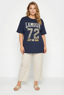 טישירט במידות גדולות שרוול קצר צווארון עגול עם הדפס 304180