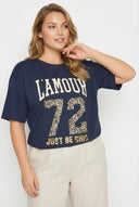 טישירט במידות גדולות שרוול קצר צווארון עגול עם הדפס 304180