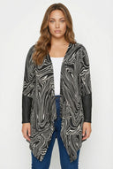 קרדיגן במידות גדולות שרוול ארוך עם פרטי עור פתוח מקדימה 304276