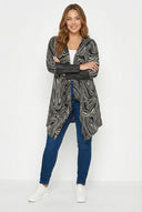 קרדיגן במידות גדולות שרוול ארוך עם פרטי עור פתוח מקדימה 304276