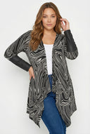 קרדיגן במידות גדולות שרוול ארוך עם פרטי עור פתוח מקדימה 304276