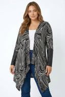 קרדיגן במידות גדולות שרוול ארוך עם פרטי עור פתוח מקדימה 304276