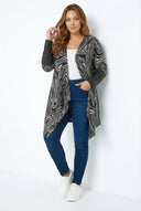 קרדיגן במידות גדולות שרוול ארוך עם פרטי עור פתוח מקדימה 304276