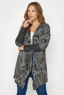 קרדיגן במידות גדולות שרוול ארוך עם פרטי עור פתוח מקדימה 304276