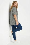 טוניקה במידות גדולות חצי שרוול צווארון עגול עם חרוזים 304279