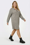 שמלת ג׳רסי במידות גדולות צווארון עם רוכסן שרוול ארוך 304280