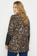 טי־שירט במידות גדולות שרוול ארוך צווארון עגול עם פרטי עור 304307