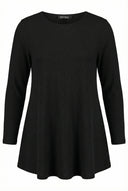 טי־שירט במידות גדולות שרוול ארוך צווארון עגול רחב (U) בד ריב 304381