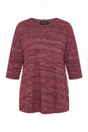 טוניקת טריקו במידות גדולות שרוול 3/4 צווארון עגול רחב (U) עם פרטי כפתורים 304438