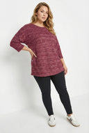 טוניקת טריקו במידות גדולות שרוול 3/4 צווארון עגול רחב (U) עם פרטי כפתורים 304438